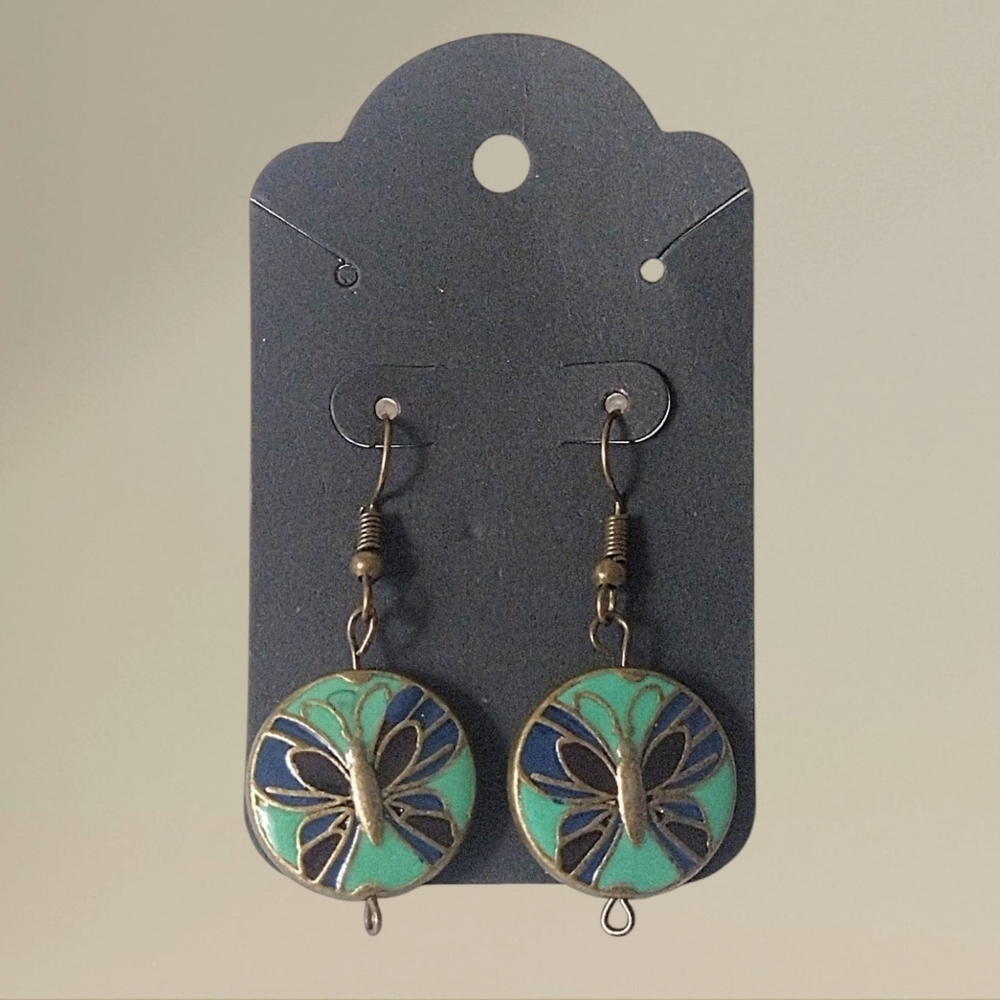 Green Butterfly Metal Earrings